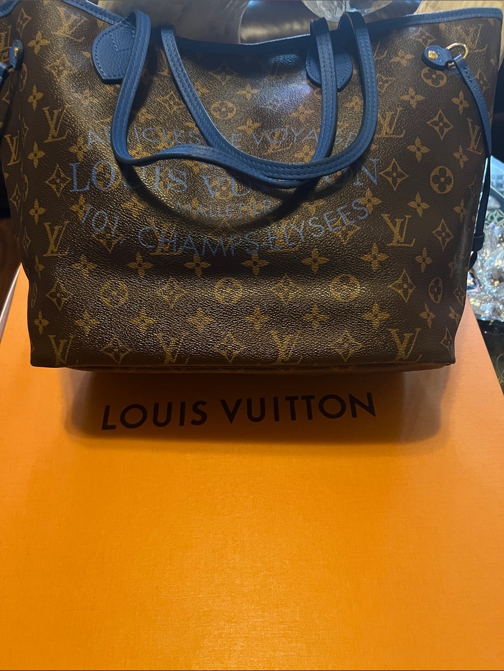 Louis Vuitton Monogram Tote with Blue Trim and Handles